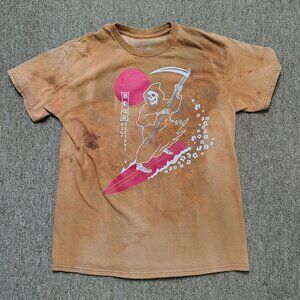 RIOT SOCIETY Shirt Men M Bleach Dyed Grim Reaper Surfer Graphic Streetwear